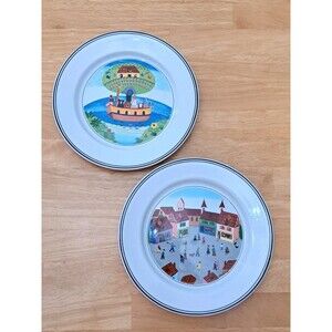 2 Villeroy & Boch NAIF 8” Salad Plates Country Village & Noah's Ark Laplau